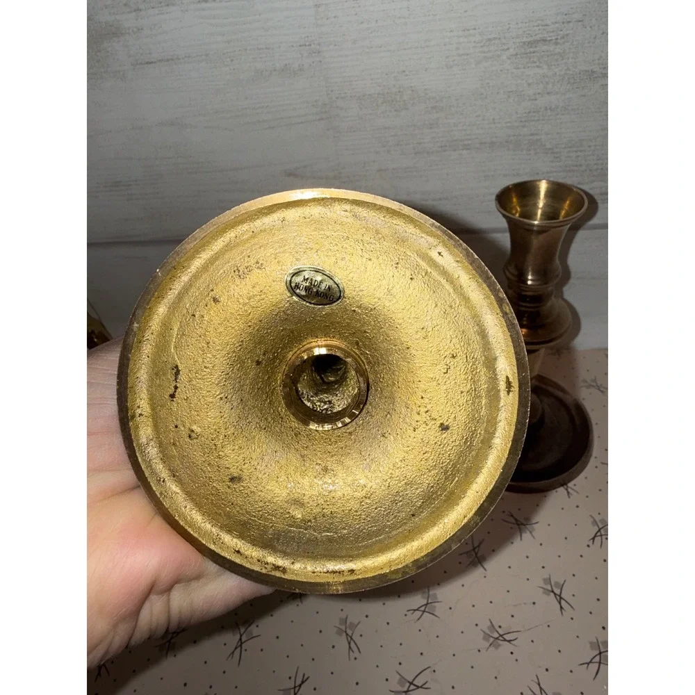 Vintage Brass Candlestick‎ Holders Pair Made in Hong Kong Taper Candle Stands